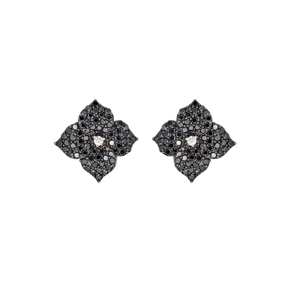 Piranesi 18k Rose Gold Fiore Small Black Diamond Flower Earrings